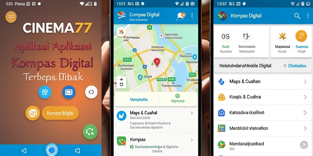 Antarmuka CINEMA77 menampilkan fungsi kompas digital dengan jelas.